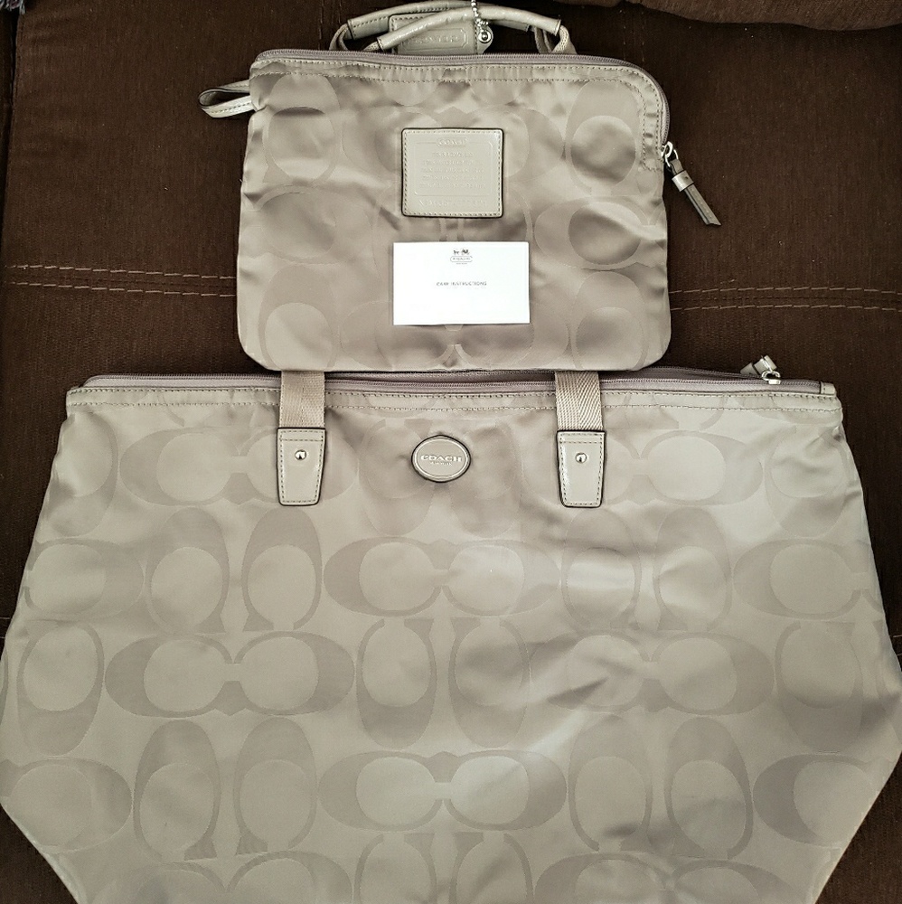Used Coach Signature Packable Nylon Weekender Bag